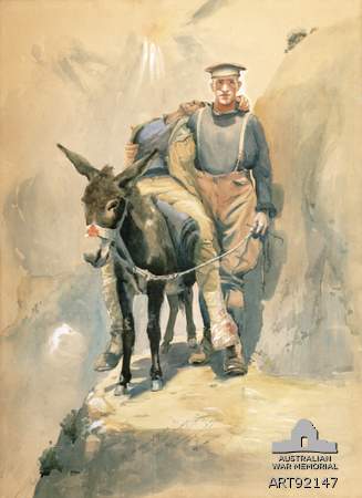 Painting of a man with his donkey. Courtesy of Australian War Memorial.