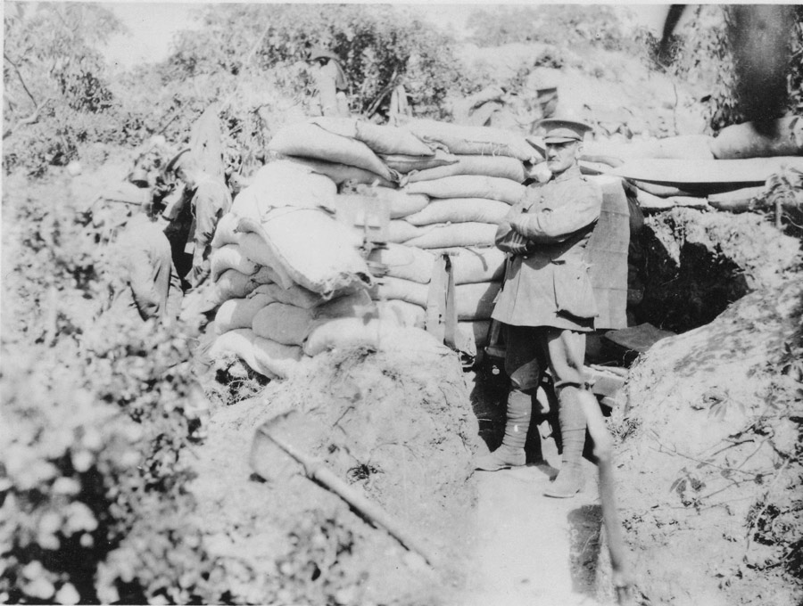 Lieutenant-Colonel William Malone outside his dugout on Walker's Ridge