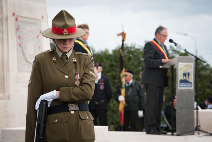 Zonnebeke Mayor Dirk Sioen speaks at the New Zealand Battlefield Memorial in ‘s Gravenstafel.